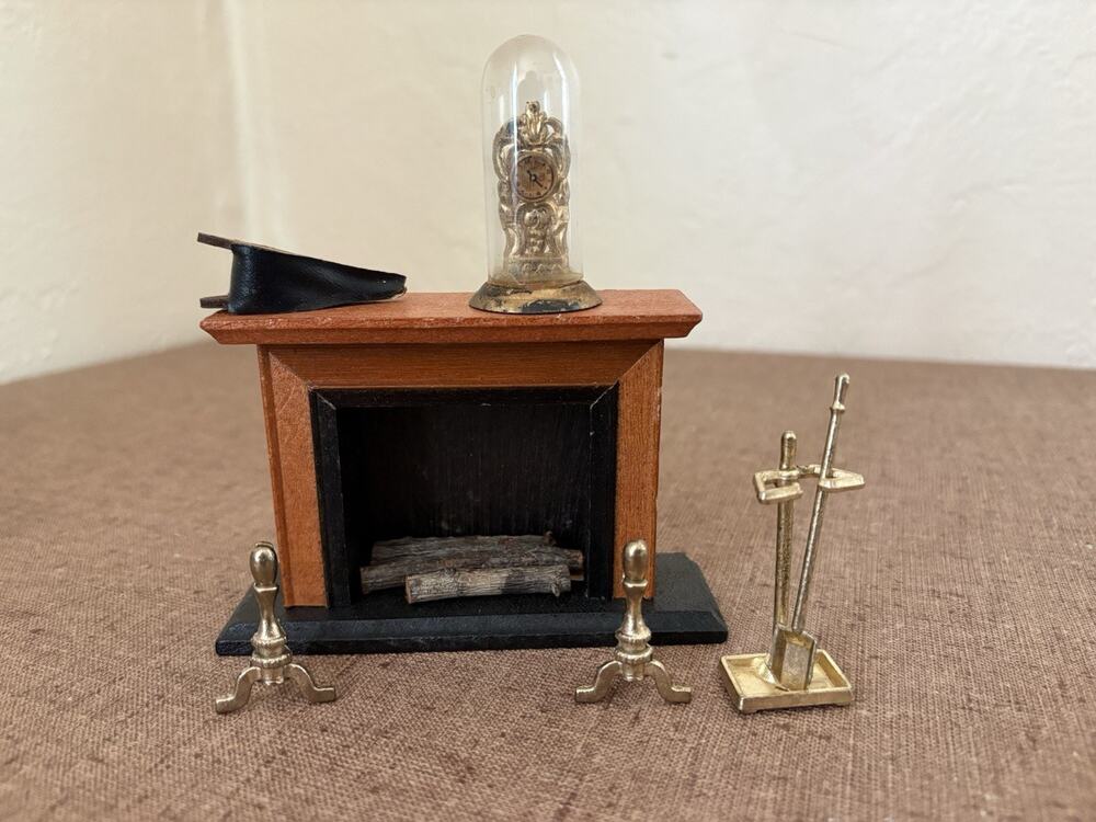 Miniature Dollhouse Fireplace & Accessory Set Hello Dolly #6455 with box